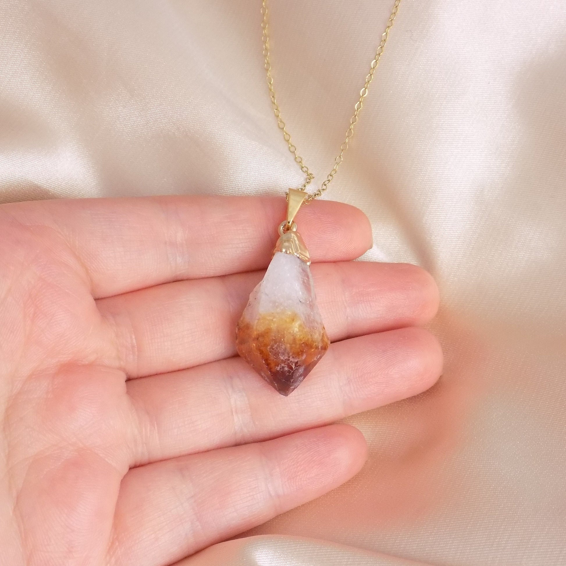 Raw Citrine Crystal Necklace Gold - November Birthstone Jewelry