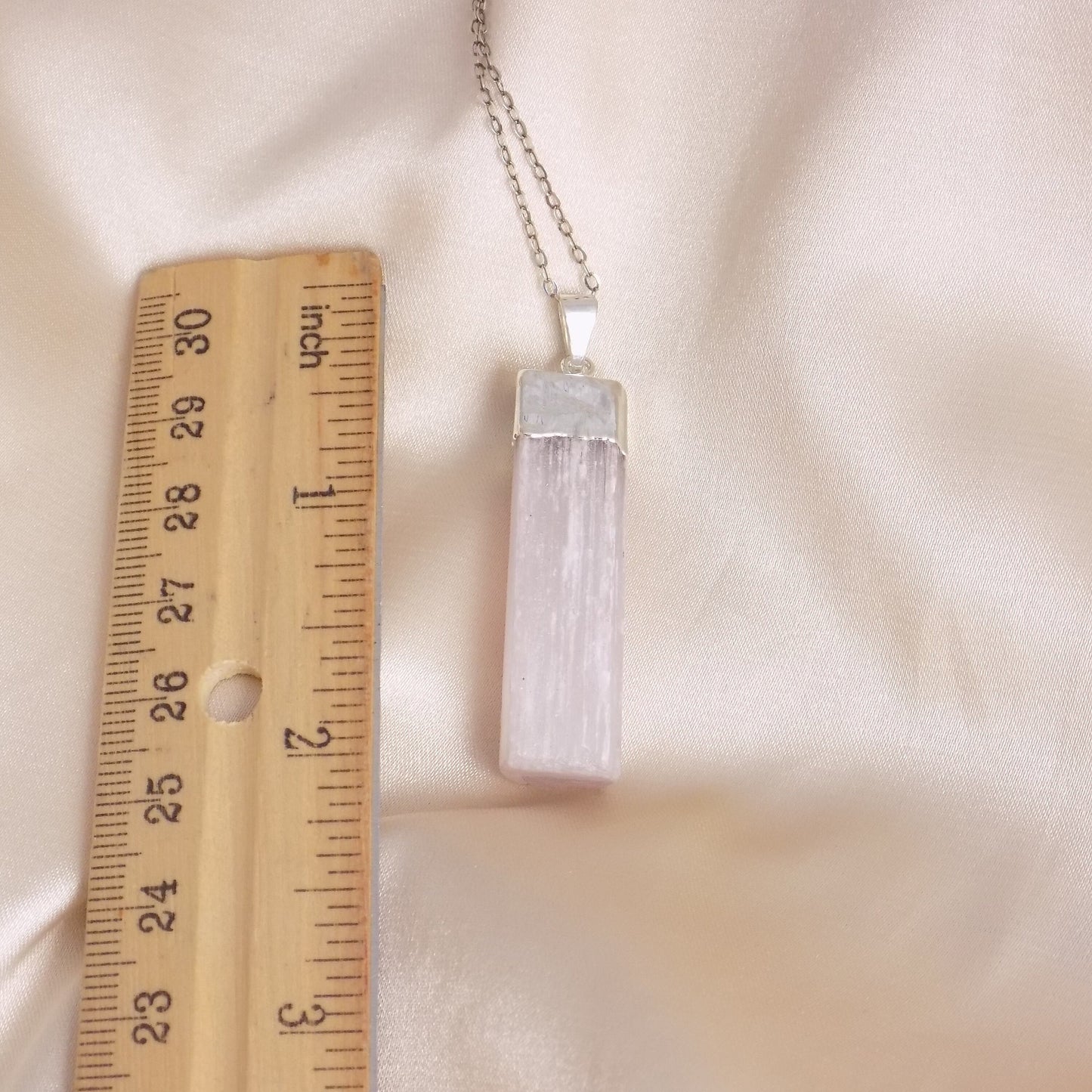 Healing Crystals, Pink Selenite Necklace Silver, Raw Selenite Pendant Necklace, Boho Calming Stone, Gift For Best Friend, G15-217