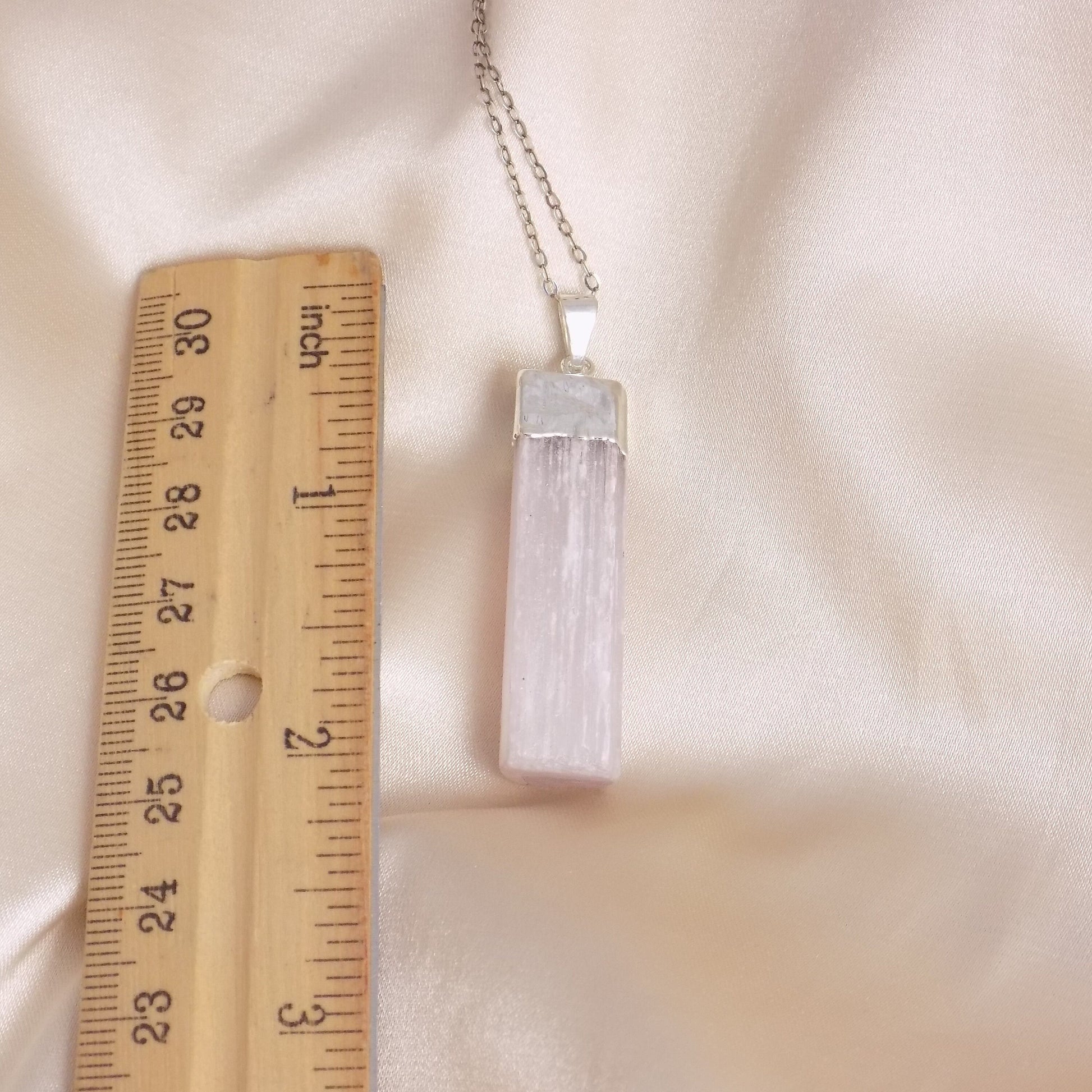 Healing Crystals, Pink Selenite Necklace Silver, Raw Selenite Pendant Necklace, Boho Calming Stone, Gift For Best Friend, G15-217
