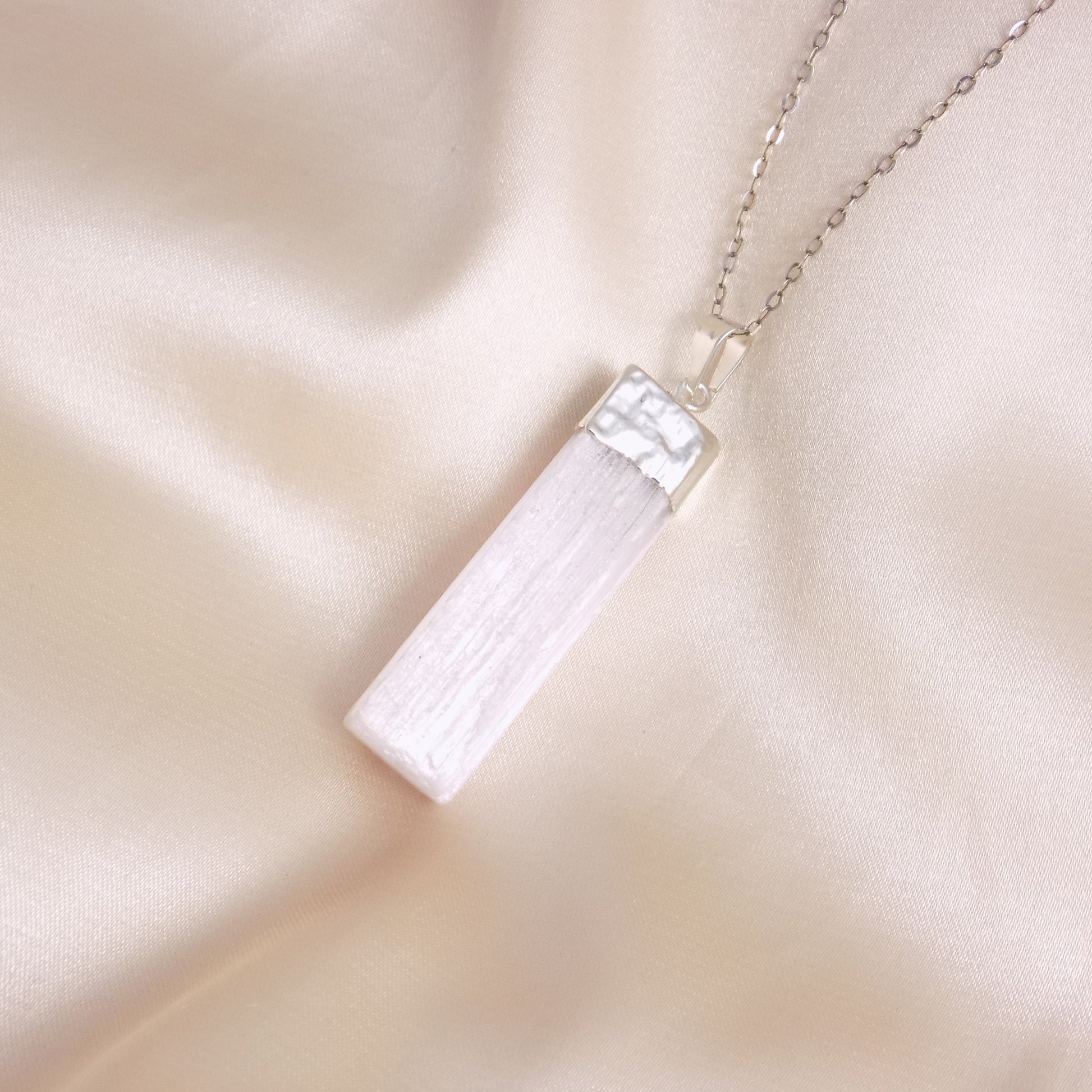 Healing Crystals, Pink Selenite Necklace Silver, Raw Selenite Pendant Necklace, Boho Calming Stone, Gift For Best Friend, G15-217