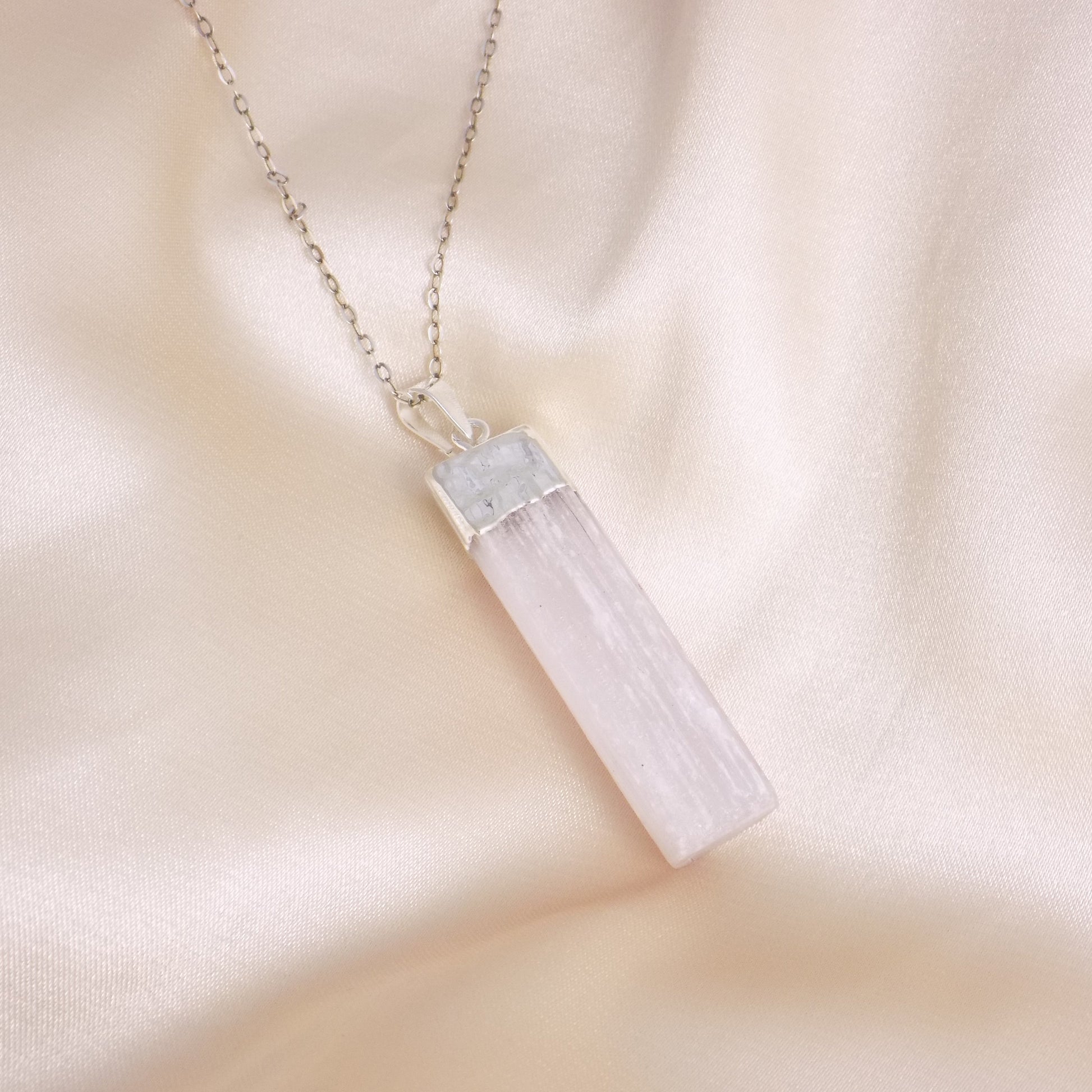 Healing Crystals, Pink Selenite Necklace Silver, Raw Selenite Pendant Necklace, Boho Calming Stone, Gift For Best Friend, G15-217