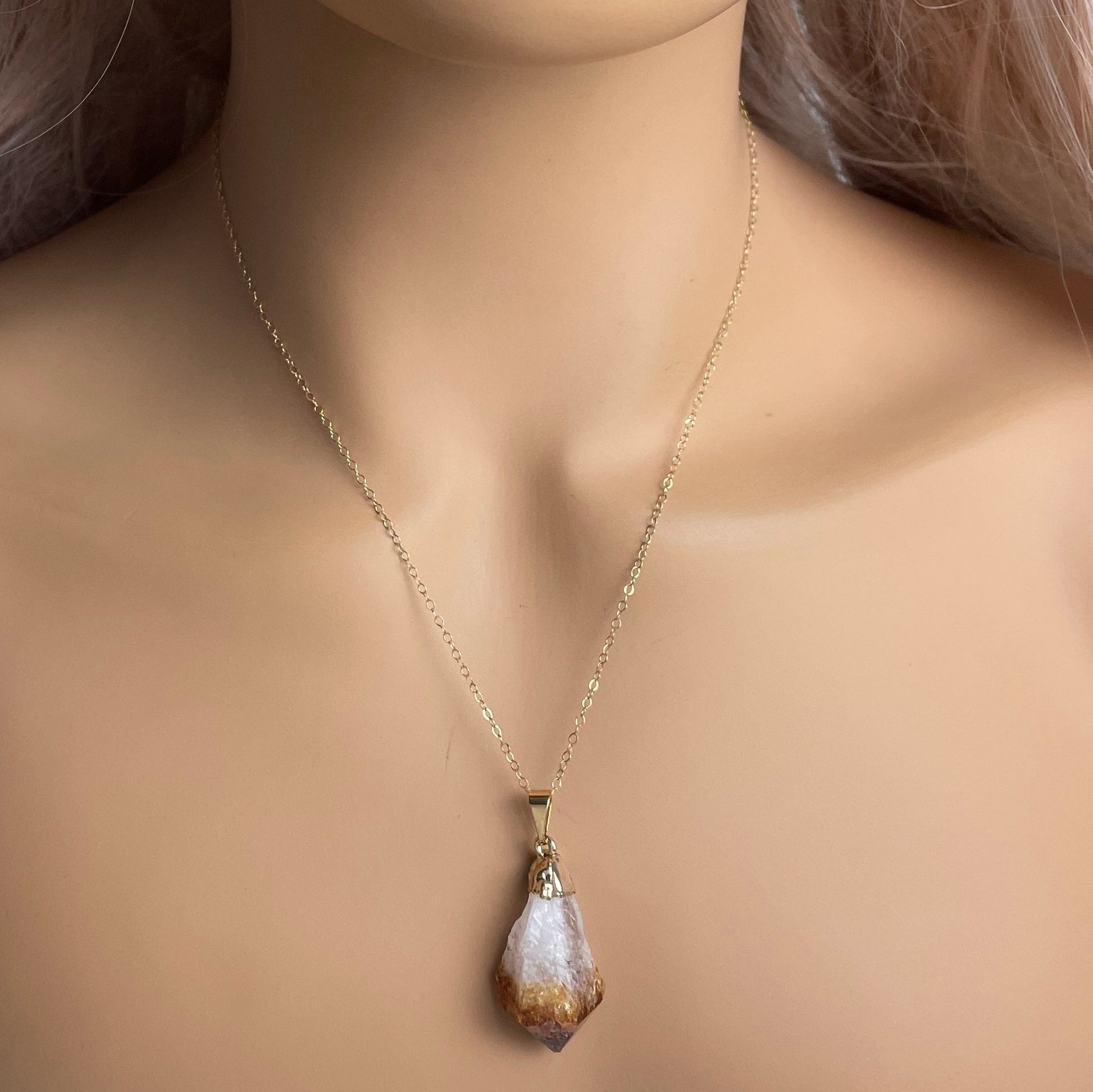 Raw Citrine Crystal Necklace Gold - November Birthstone Jewelry