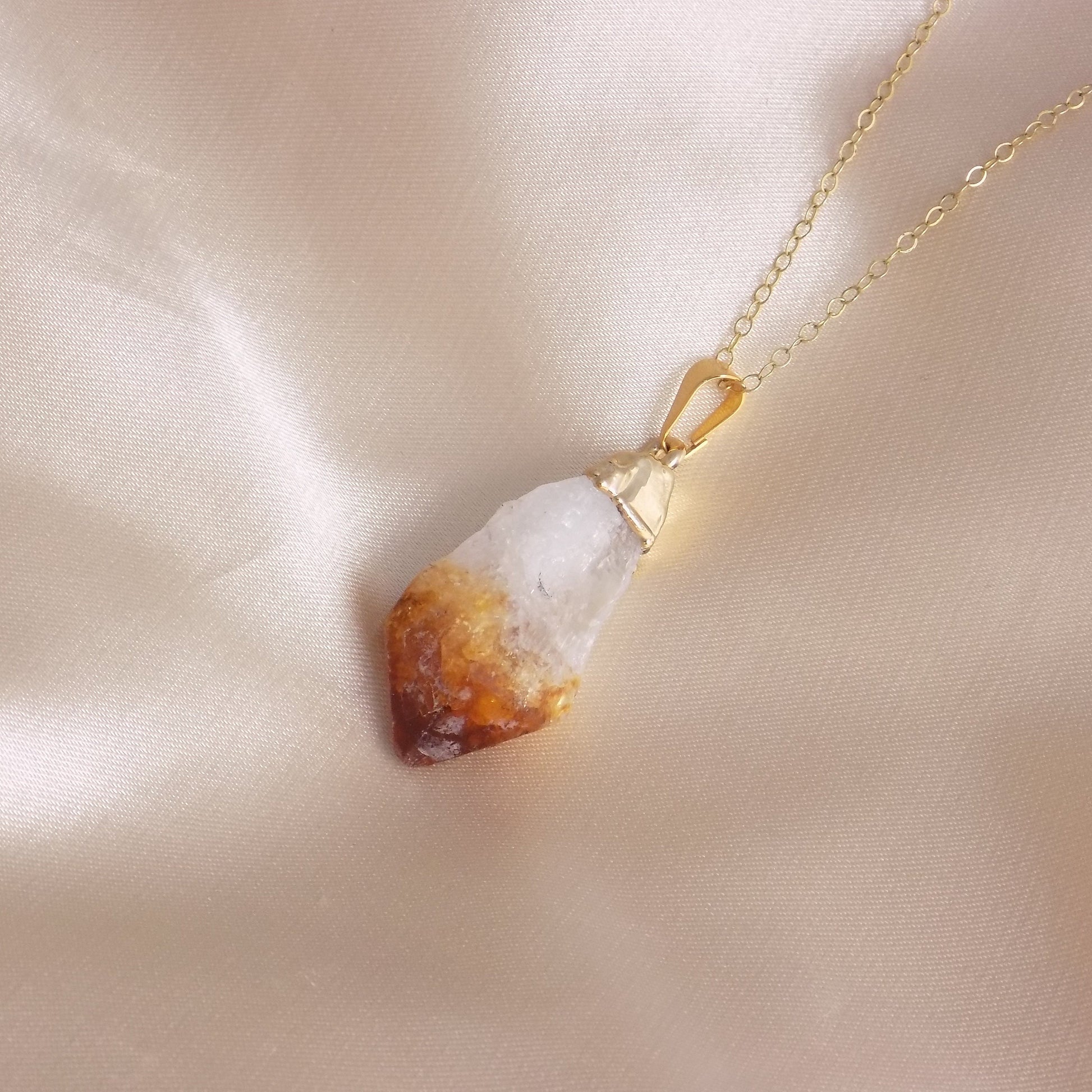 Raw Citrine Crystal Necklace Gold - November Birthstone Jewelry