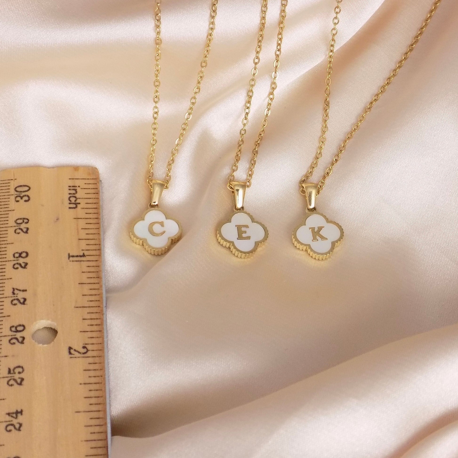 Gold Initial Flower Charm Necklace Mother of Pearl Stone - Personalized Christmas Gifts For Women