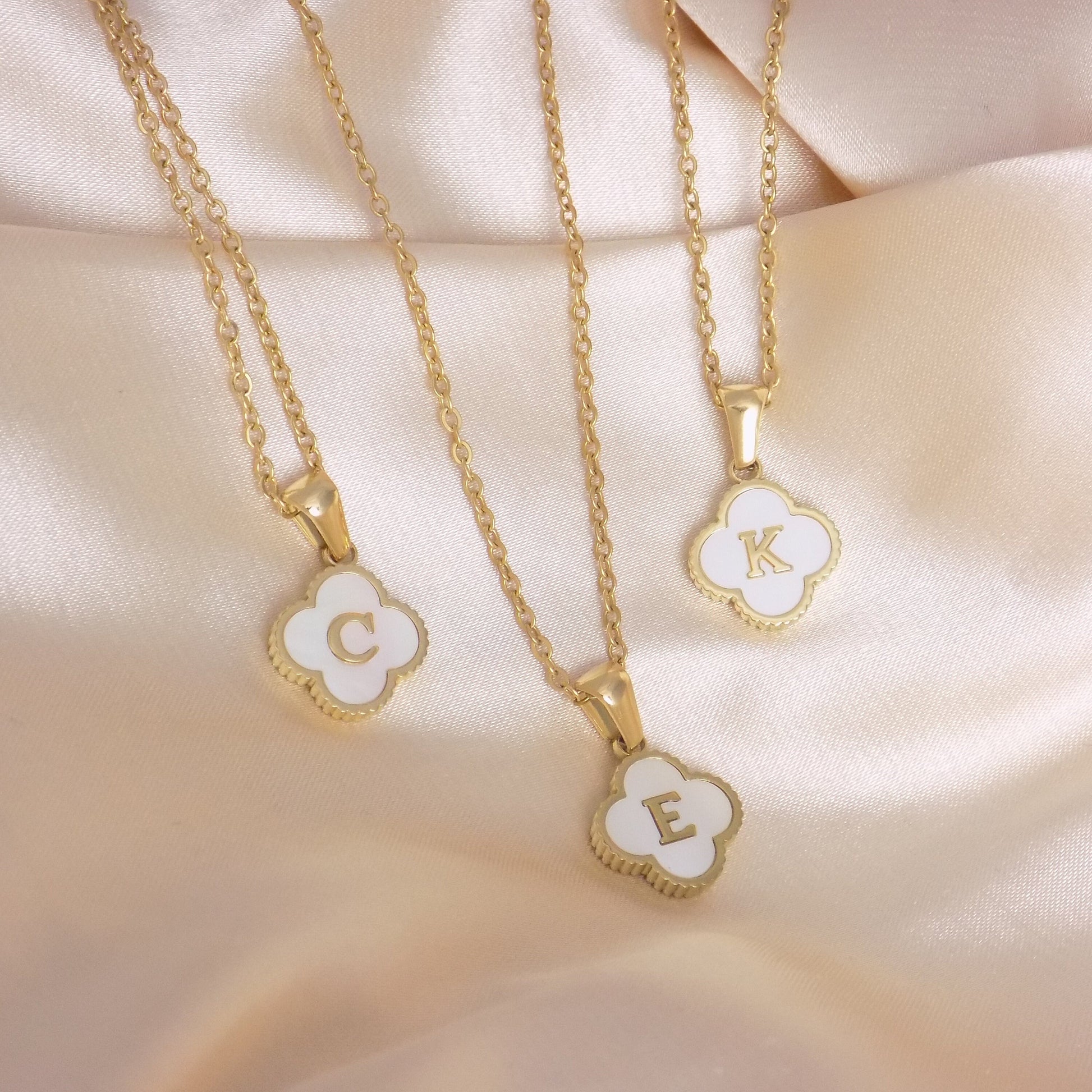 Gold Initial Flower Charm Necklace Mother of Pearl Stone - Personalized Christmas Gifts For Women