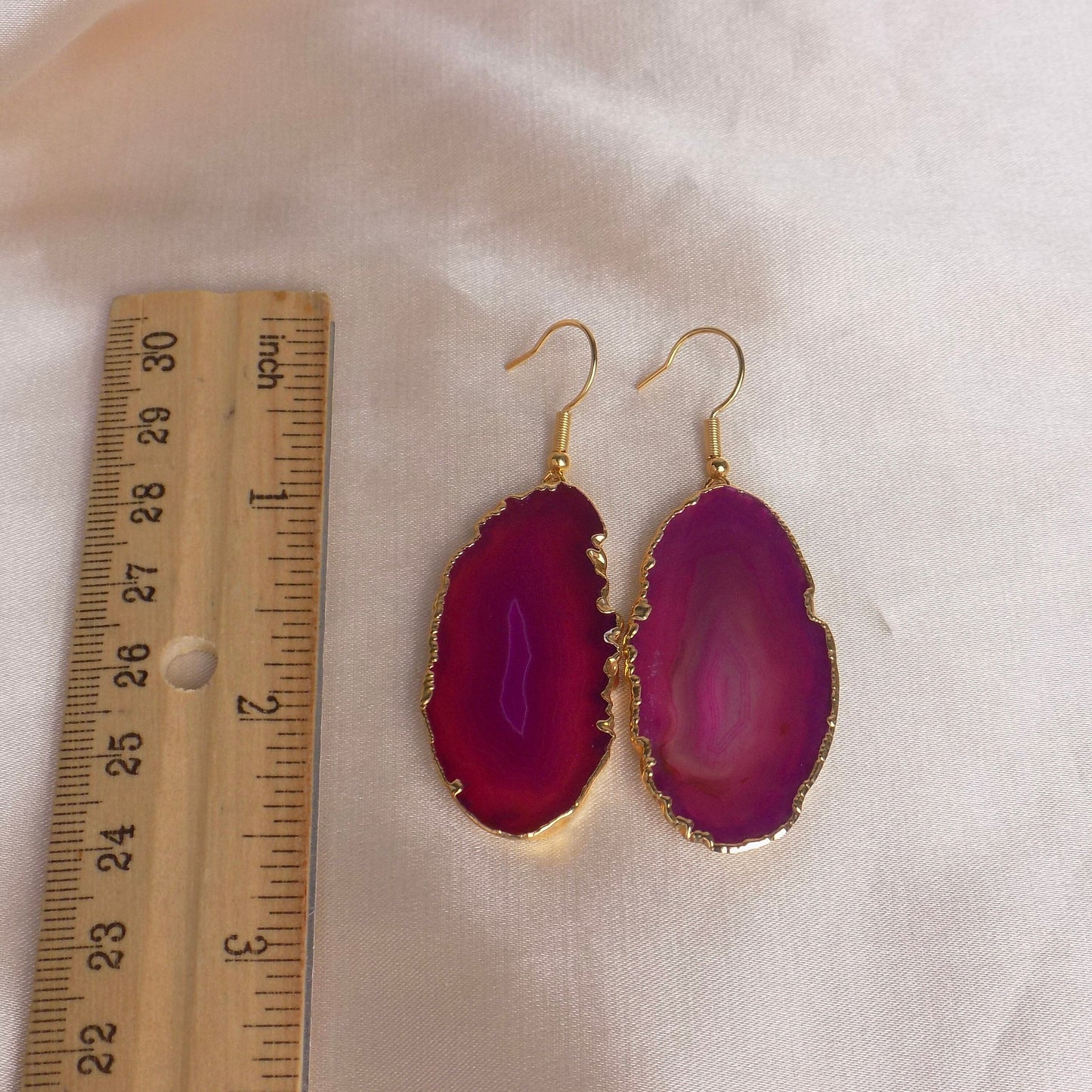 Statement Earrings, Slice Agate Earrings, Pink Agate Earrings, Geode Earrings, Large Gemstone Earrings Dangle, Gifts For Her, G15-117