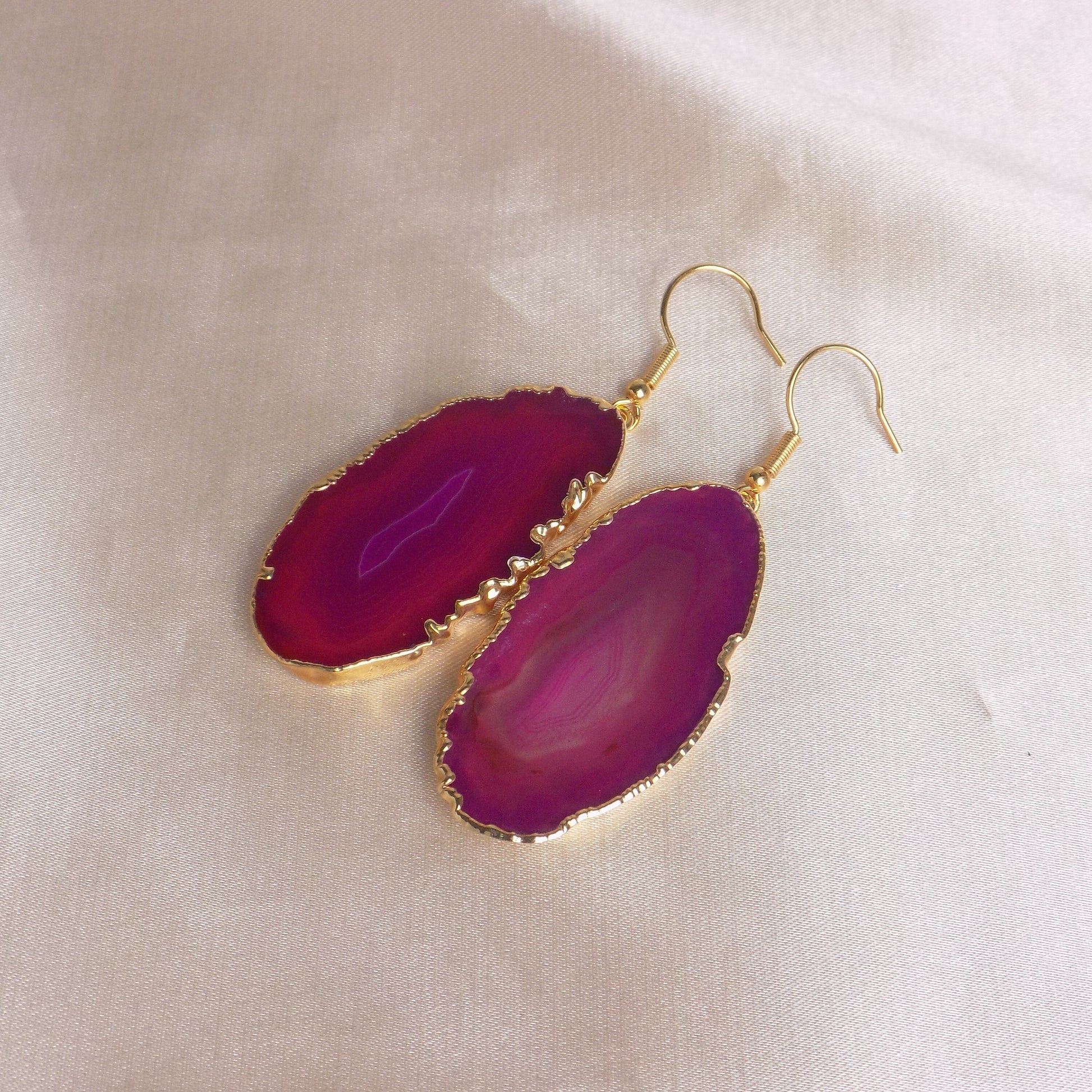 Statement Earrings, Slice Agate Earrings, Pink Agate Earrings, Geode Earrings, Large Gemstone Earrings Dangle, Gifts For Her, G15-117