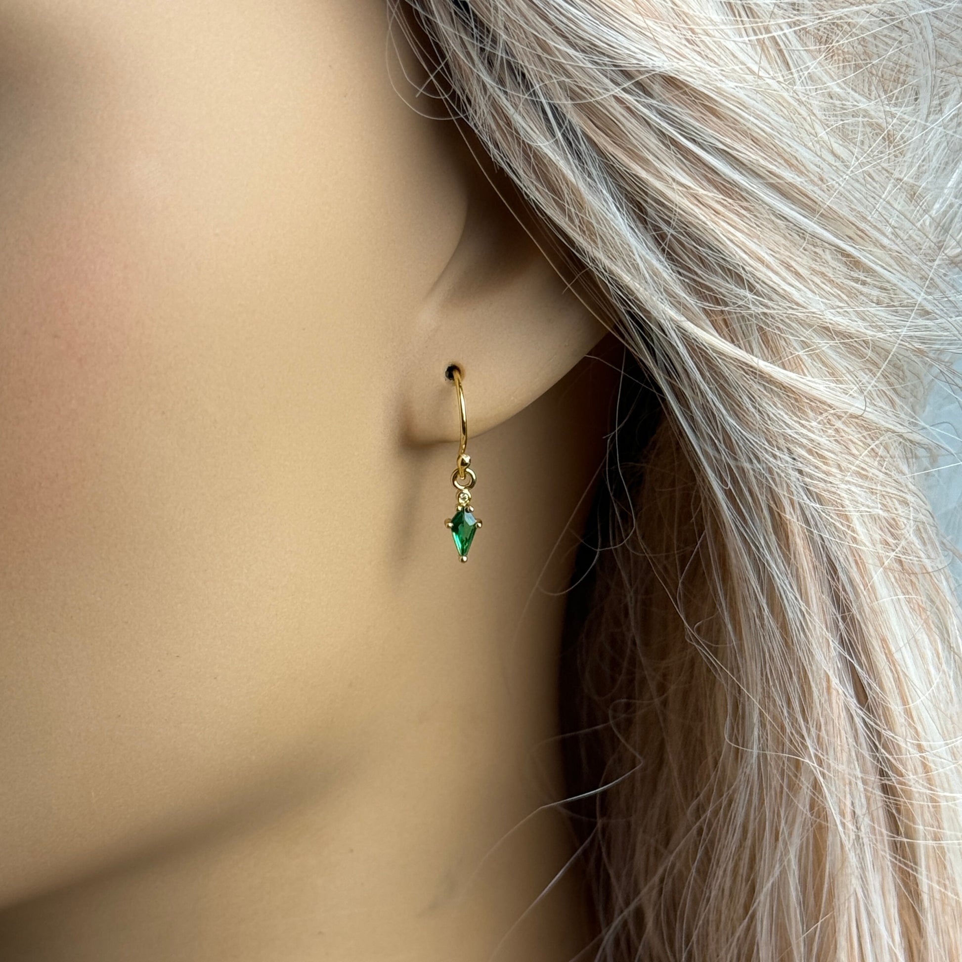 Tiny Green Emerald Earrings Gold - May Birthstone Earrings - Christmas Gift Women - M7-178