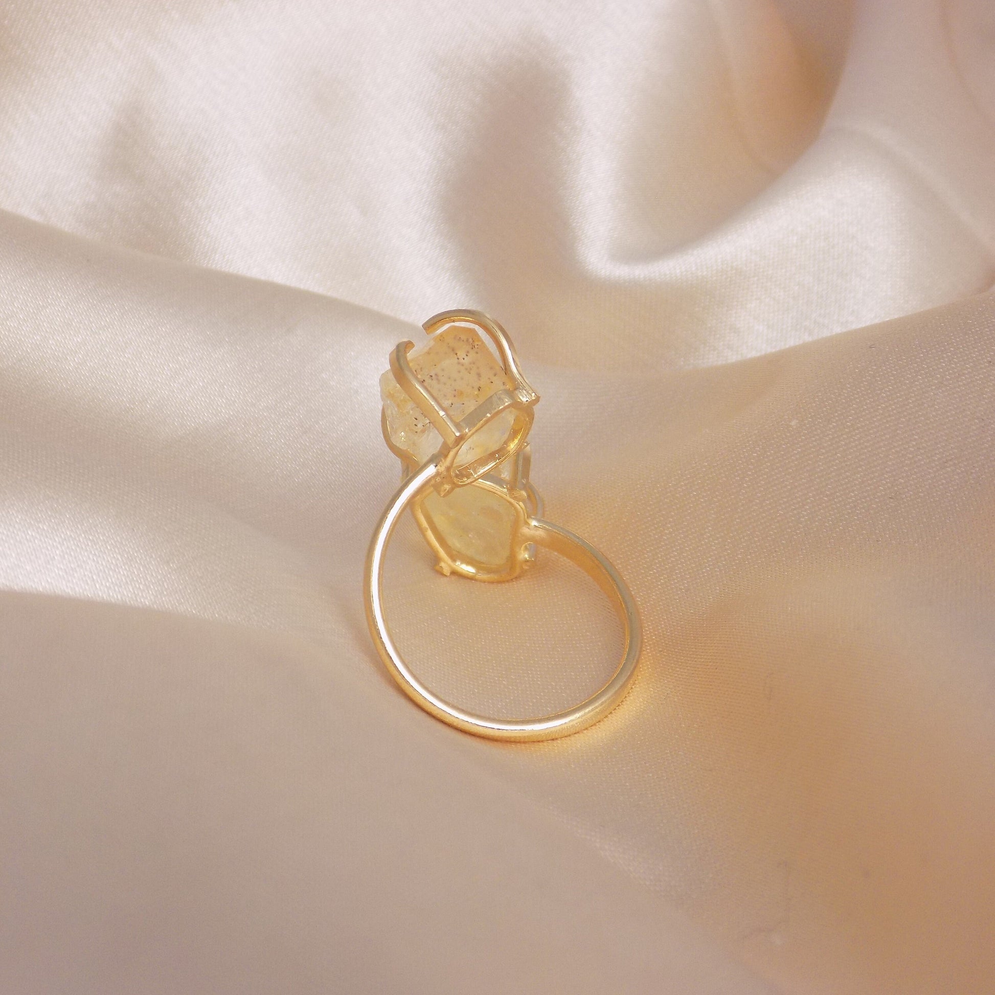 Raw Natural Citrine Ring Gold, Crystal Gemstone Ring Adjustable, Yellow Two Stones Statement Rings For Women, G15-239