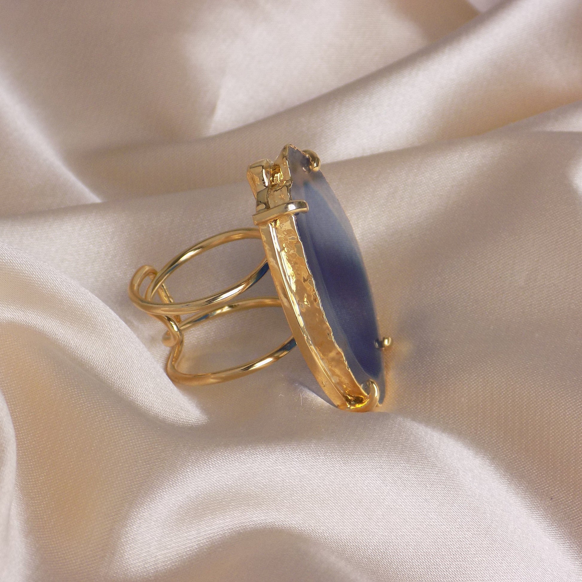 Boho Large Statement Ring - Agate Ring Blue