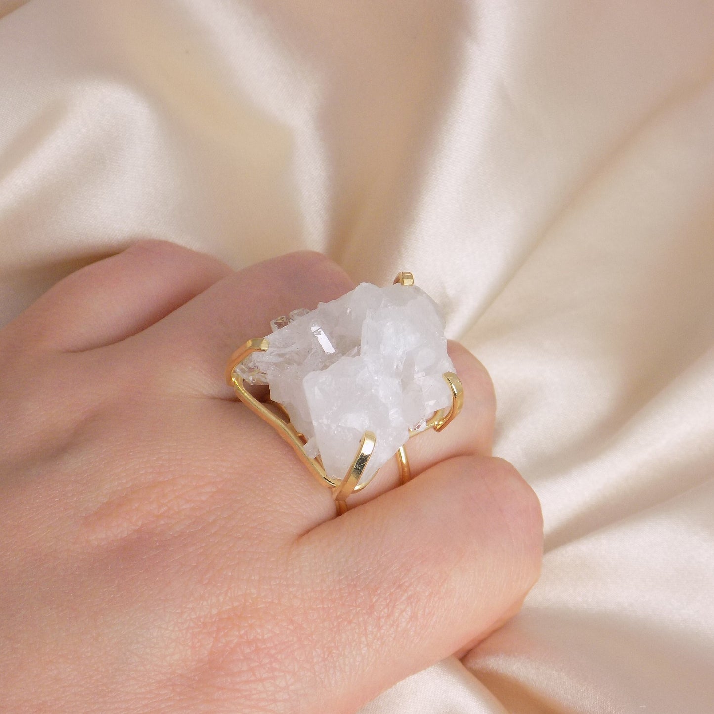 Mother Gift - Raw Crystal Ring Gold Plated Adjustable
