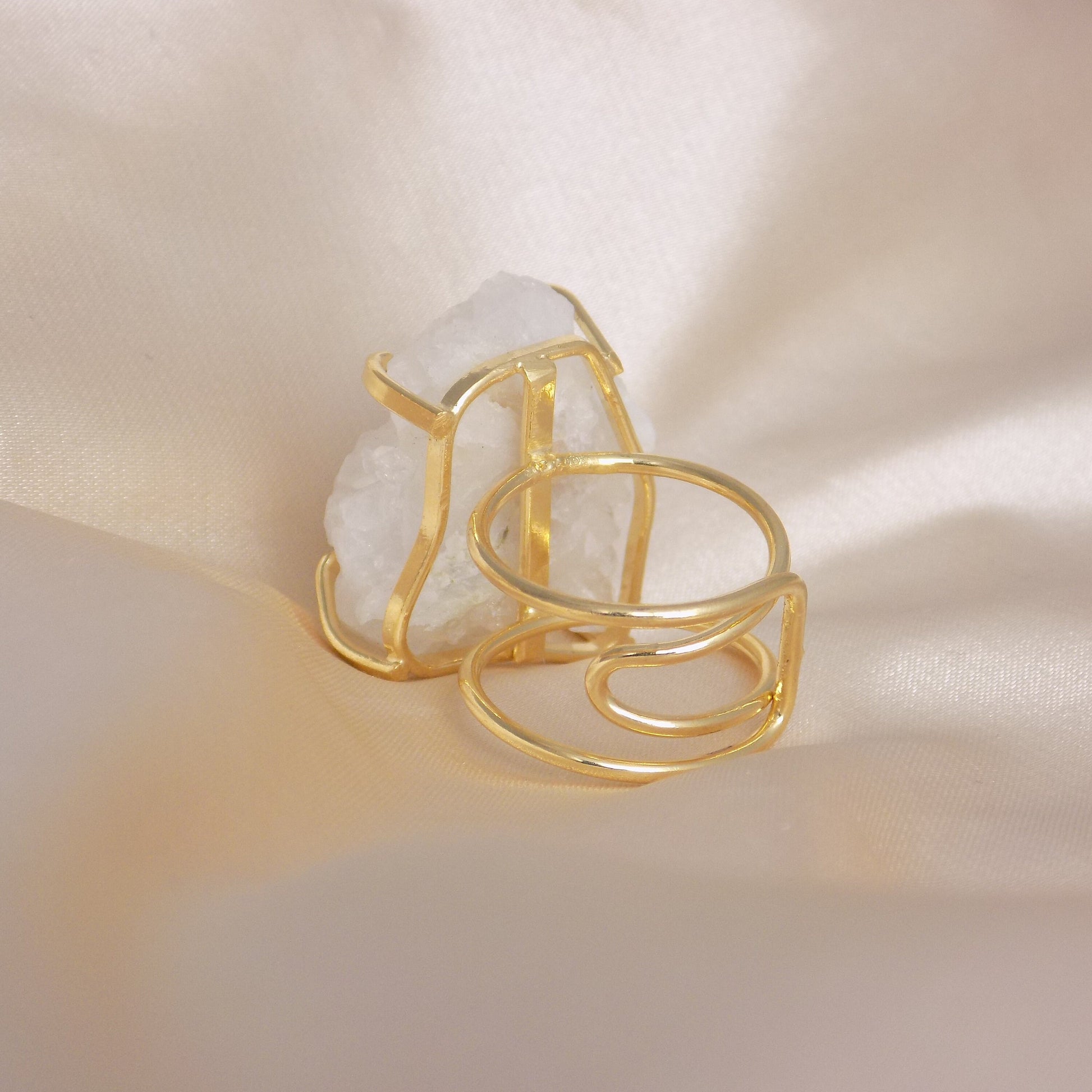 Mother Gift - Raw Crystal Ring Gold Plated Adjustable