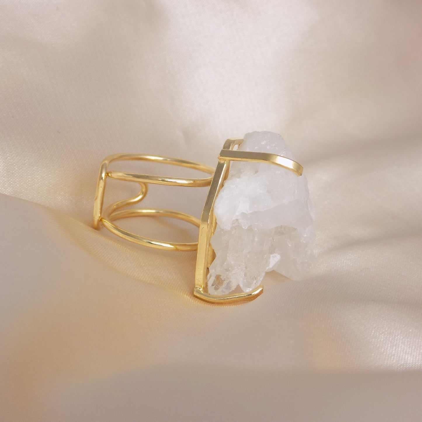 Mother Gift - Raw Crystal Ring Gold Plated Adjustable