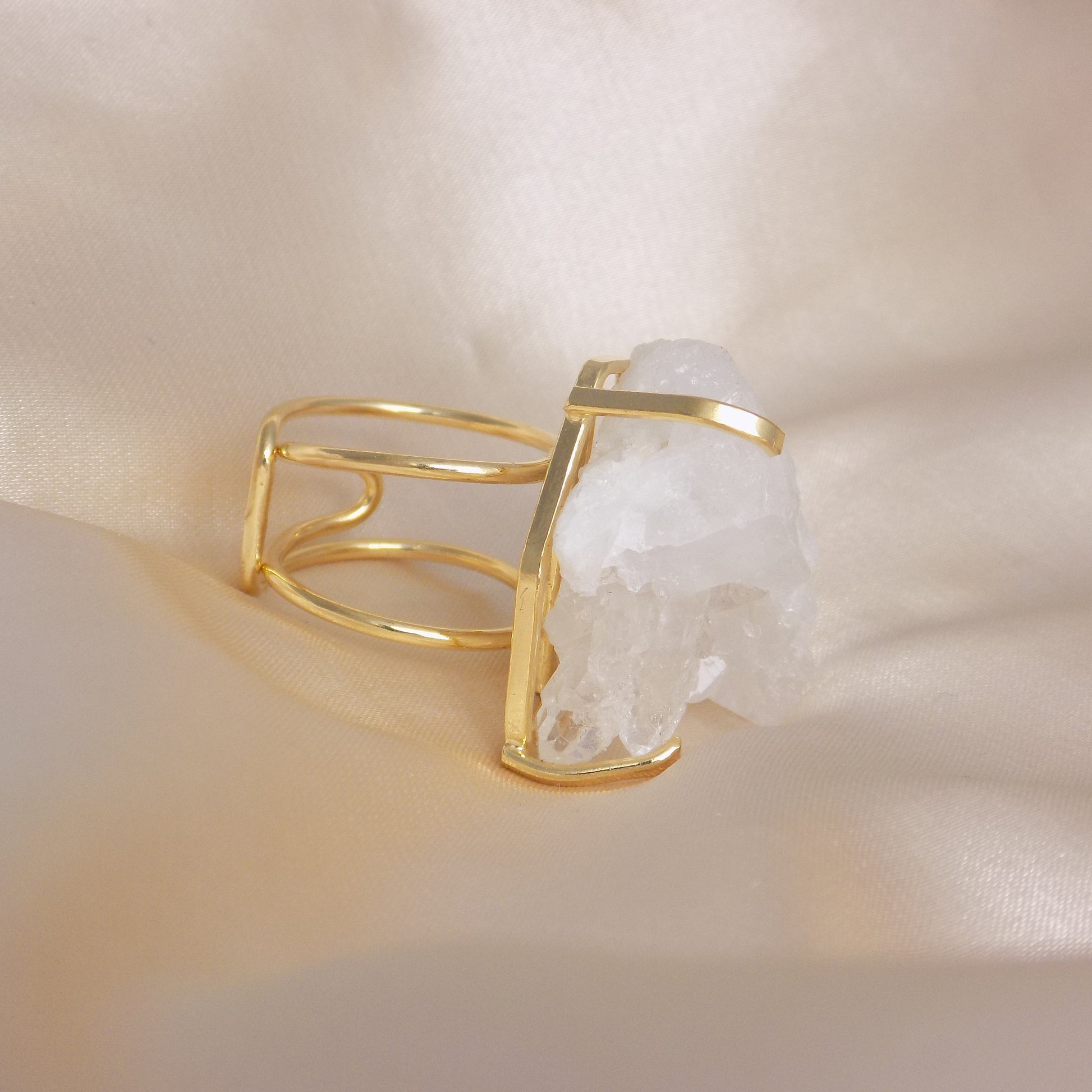 Mother Gift - Raw Crystal Ring Gold Plated Adjustable