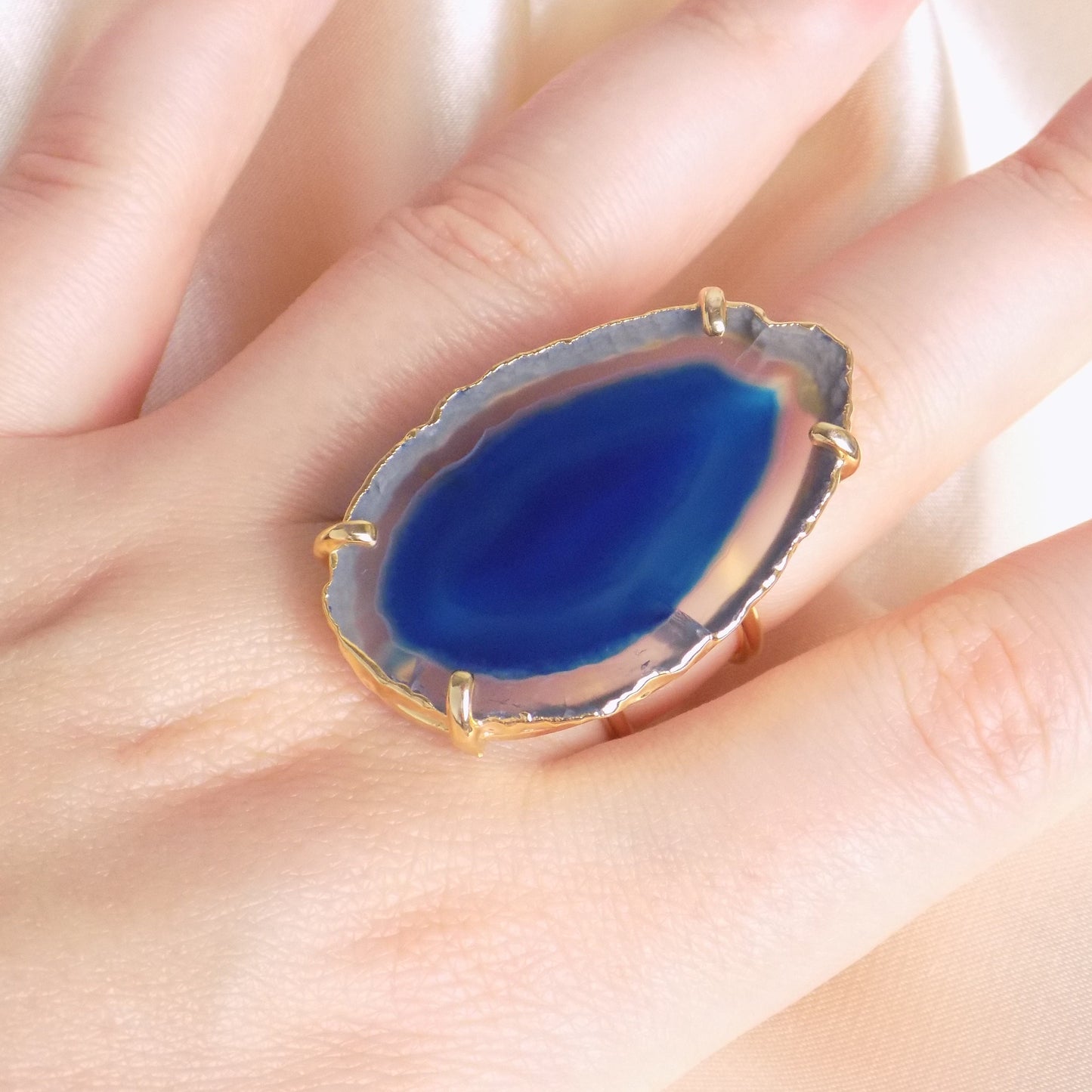 Boho Large Statement Ring - Agate Ring Blue