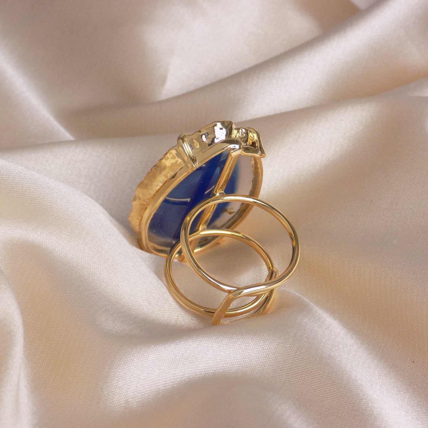 Boho Large Statement Ring - Agate Ring Blue