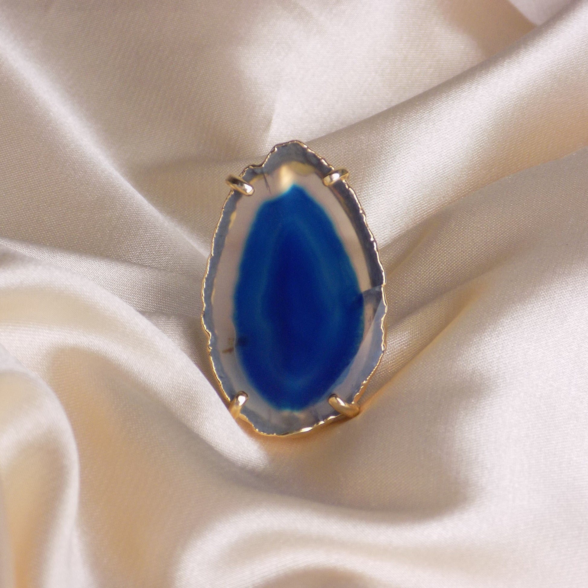 Boho Large Statement Ring - Agate Ring Blue