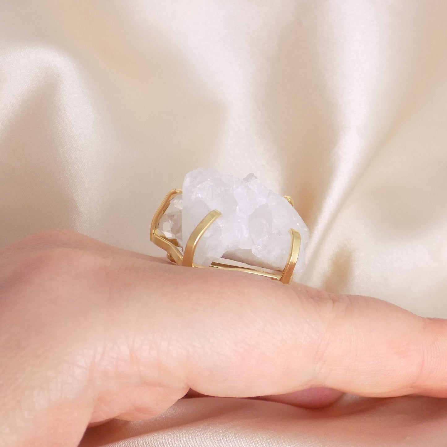 Mother Gift - Raw Crystal Ring Gold Plated Adjustable
