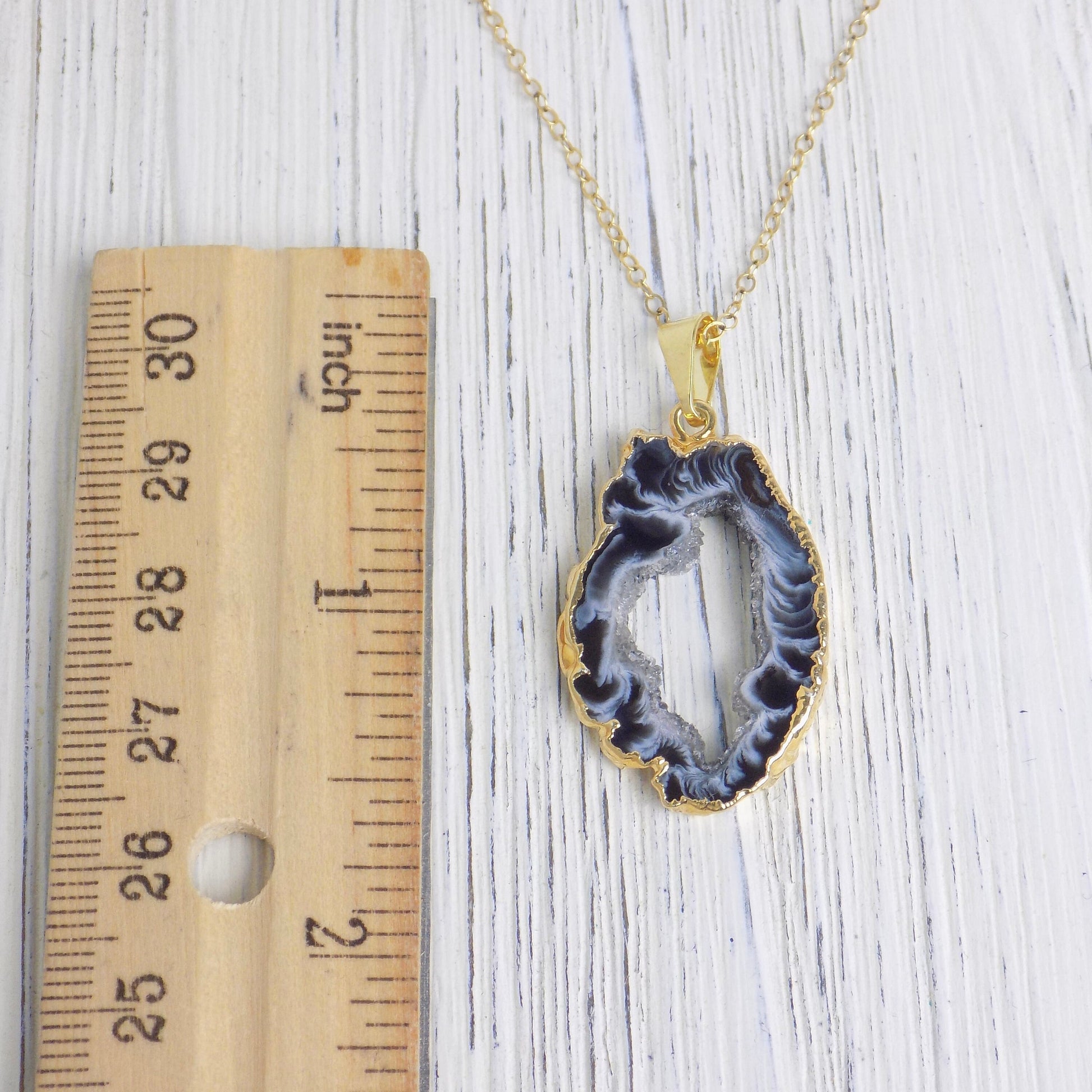 Large Statement Necklace, Gray Geode Necklace, Gold Druzy Pendant Necklace For Women, G14-299