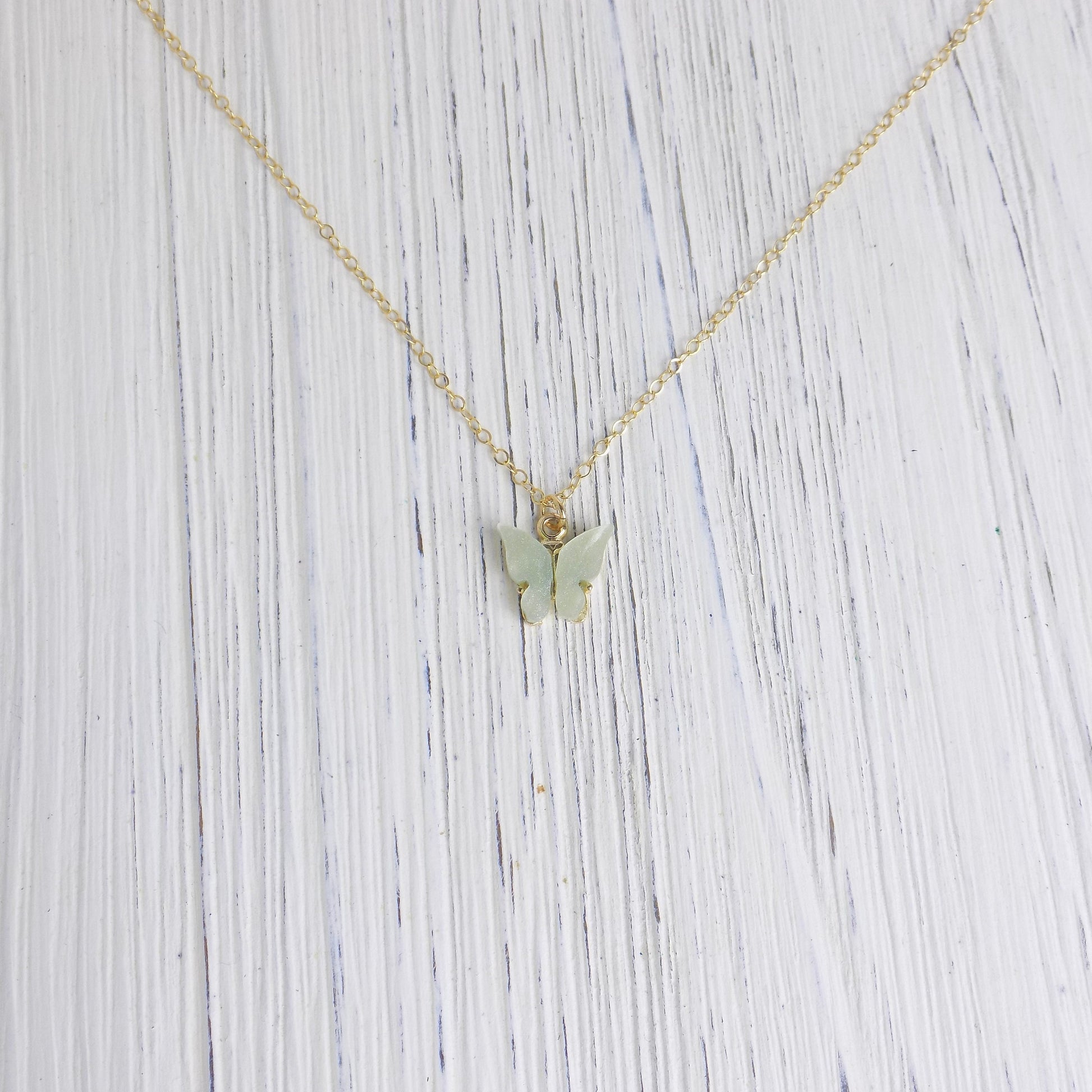 Minimalist Butterfly Charm Necklace on 14K Gold Filled Chain, Unique Valentines Day Gift, M4-85