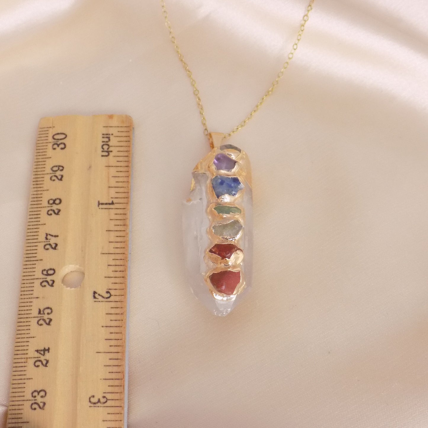 Crystal Chakra Necklace Gold, 7 Chakra Crystals Pendant, Yoga Reiki Jewelry, Boho Long Necklaces For Women Gift, G15-331