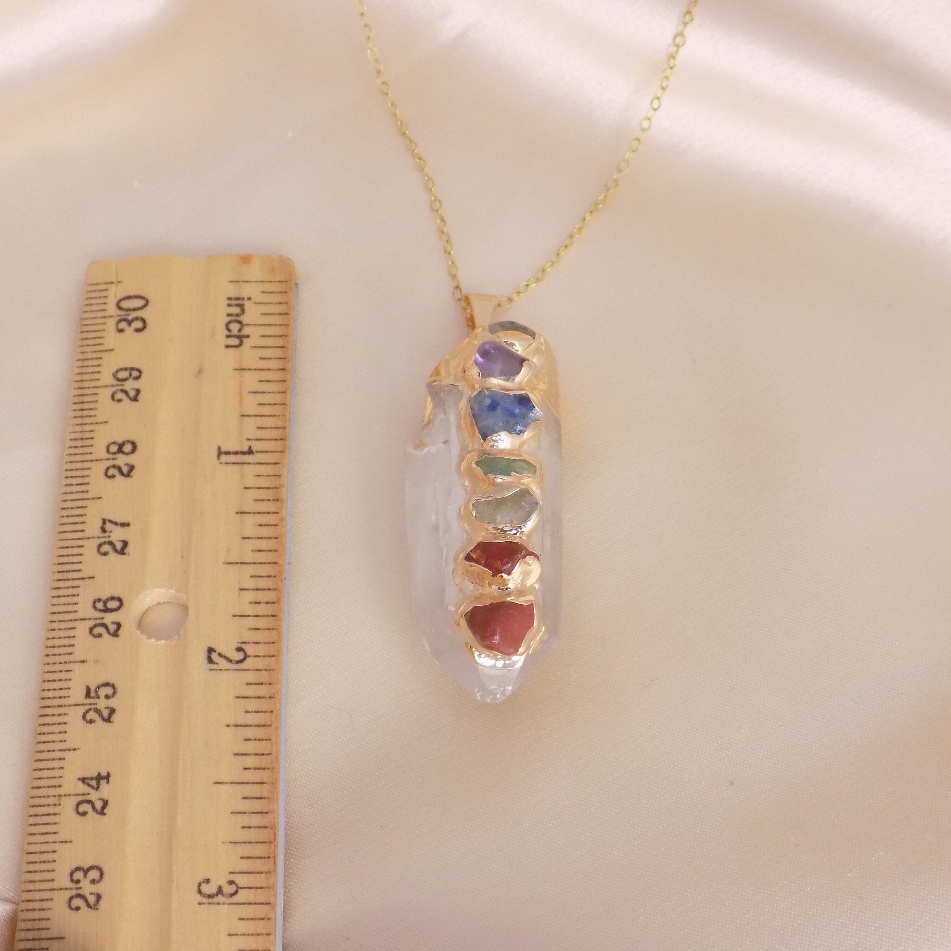 Crystal Chakra Necklace Gold, 7 Chakra Crystals Pendant, Yoga Reiki Jewelry, Boho Long Necklaces For Women Gift, G15-331