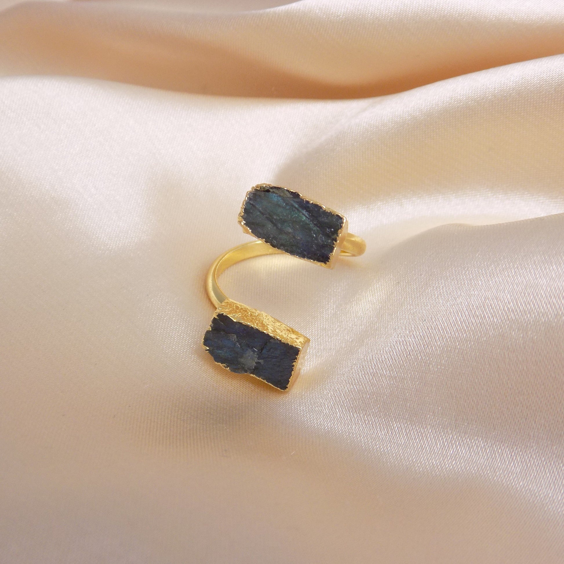 Raw Labradorite Ring, Rough Crystal Ring Gold Plated Adjustable, Boho Gemstone, Gift For Her, M7-313
