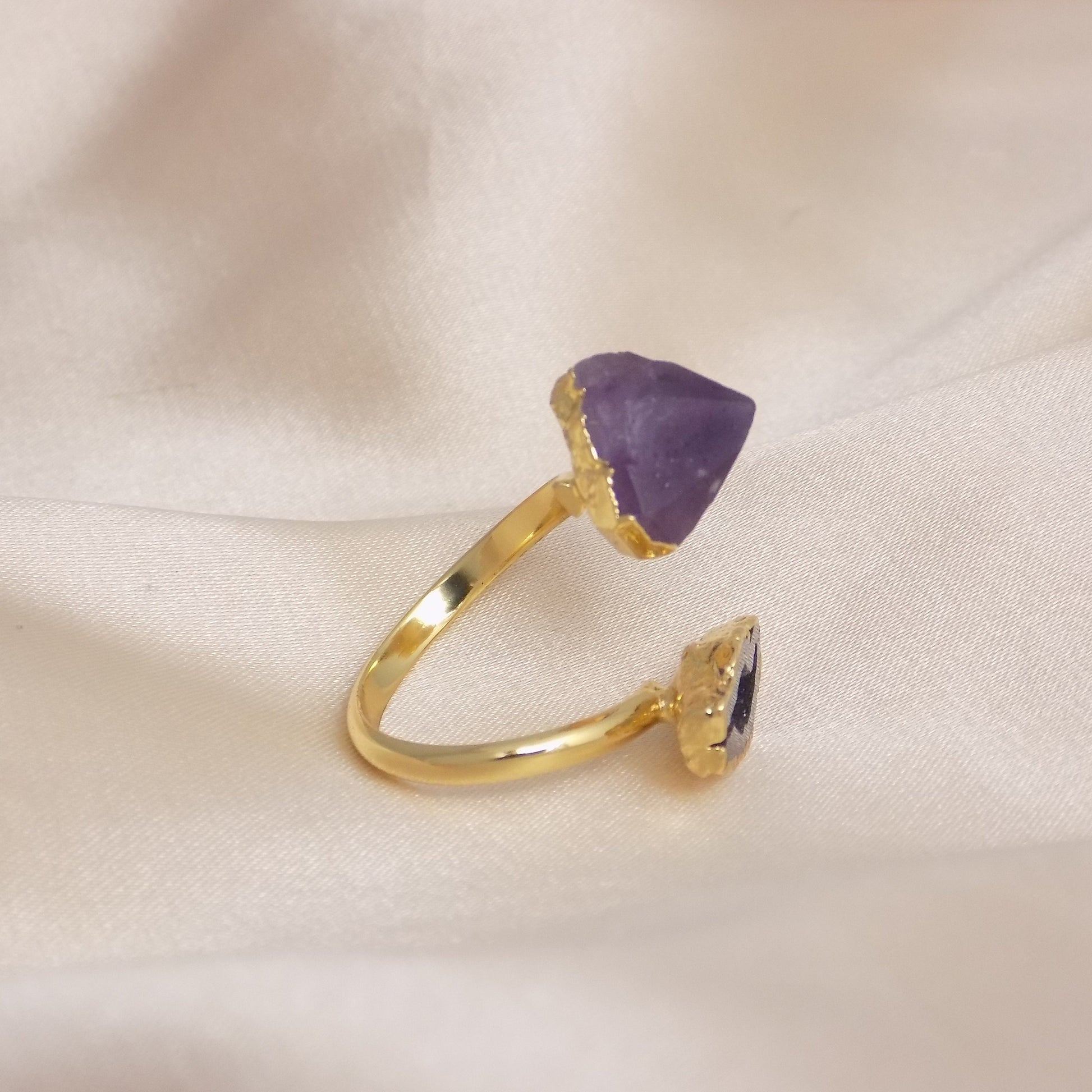 Amethyst and Geode Crystal Ring Gold Plated, Boho Gemstone Ring For Women, Gifts For Her, M7-327