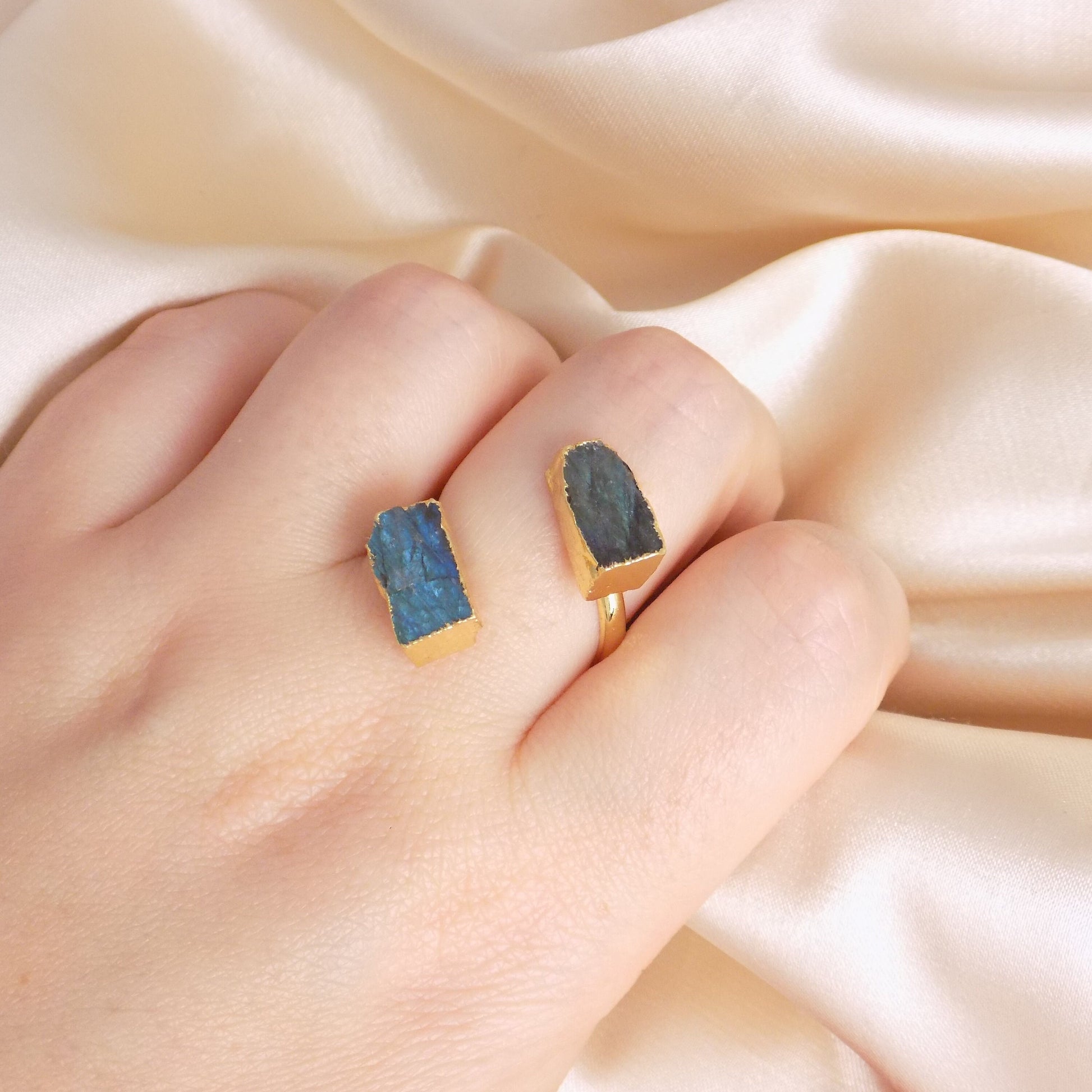 Raw Labradorite Ring, Rough Crystal Ring Gold Plated Adjustable, Boho Gemstone, Gift For Her, M7-313