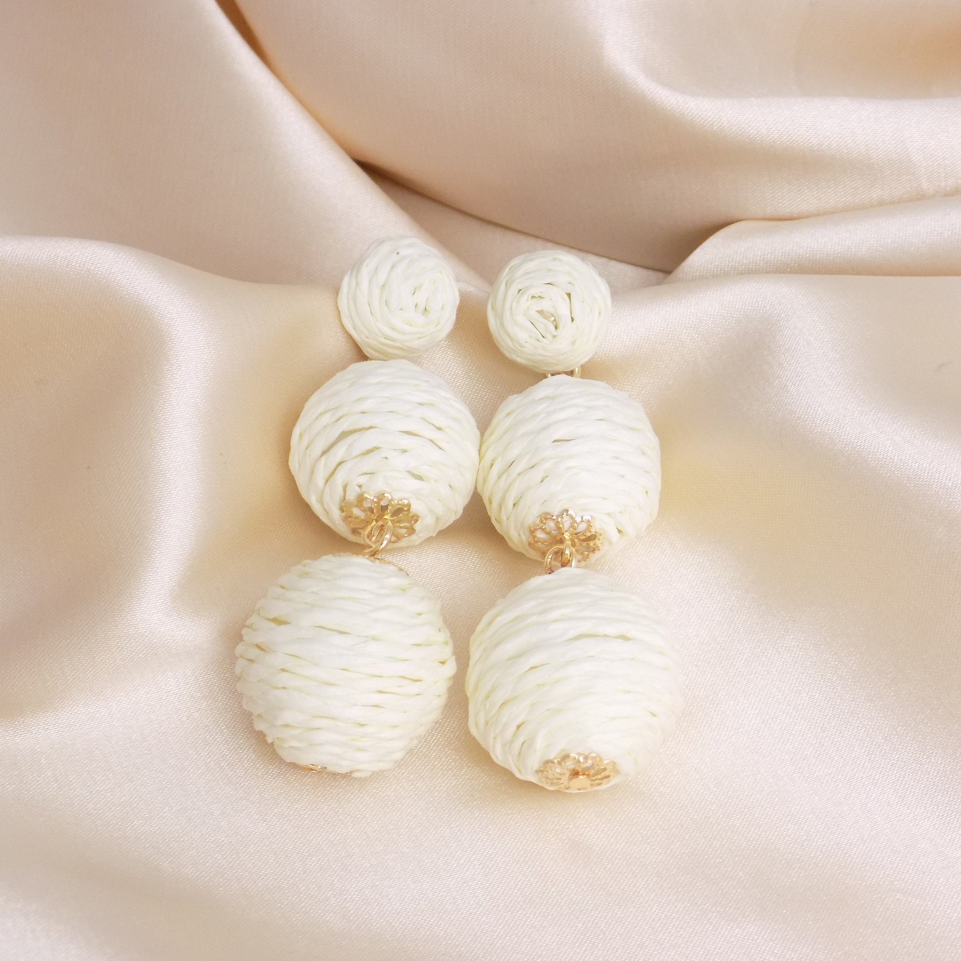 Large Boho Earrings White Gold, Statement Raffia Dangle Earrings, Gifts For Her, M7-328