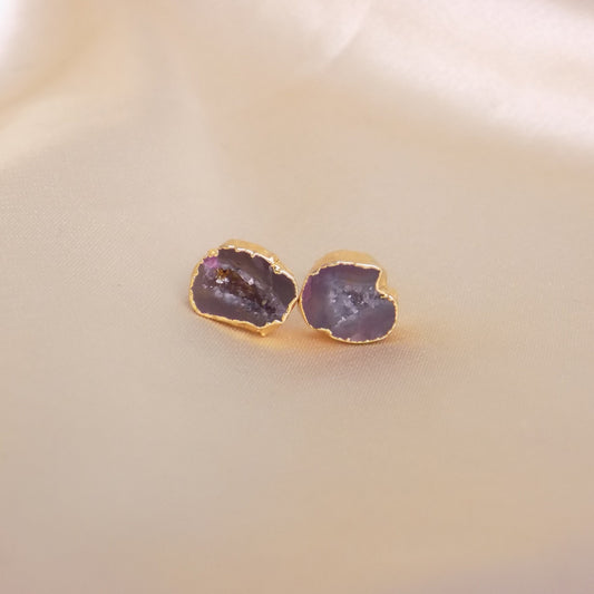 Purple Geode Earrings Studs Gold, Boho Crystal Stud Earring, Bridesmaid Gifts, Gift For Mom, G15-328