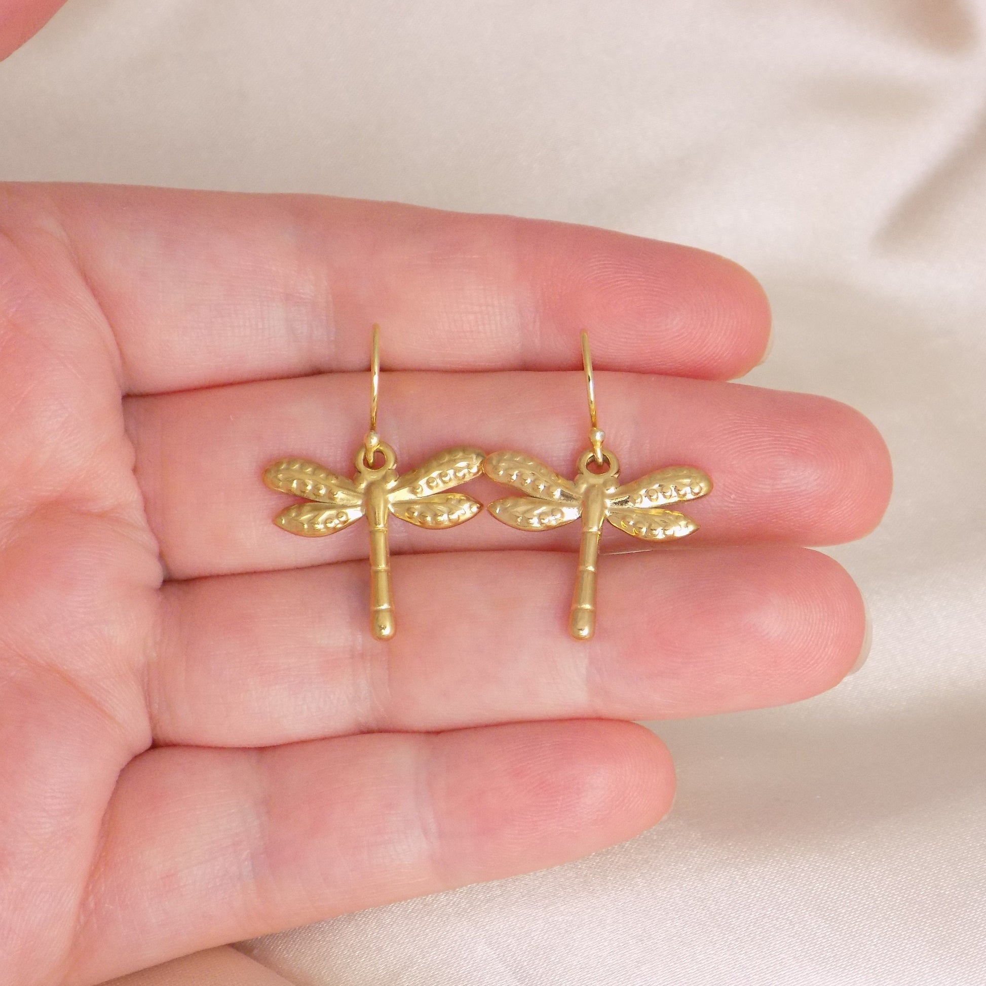 Dragonfly Earrings Gold, Charm Dangle Earring, Unique Jewelry, Gift For Her, M7-331