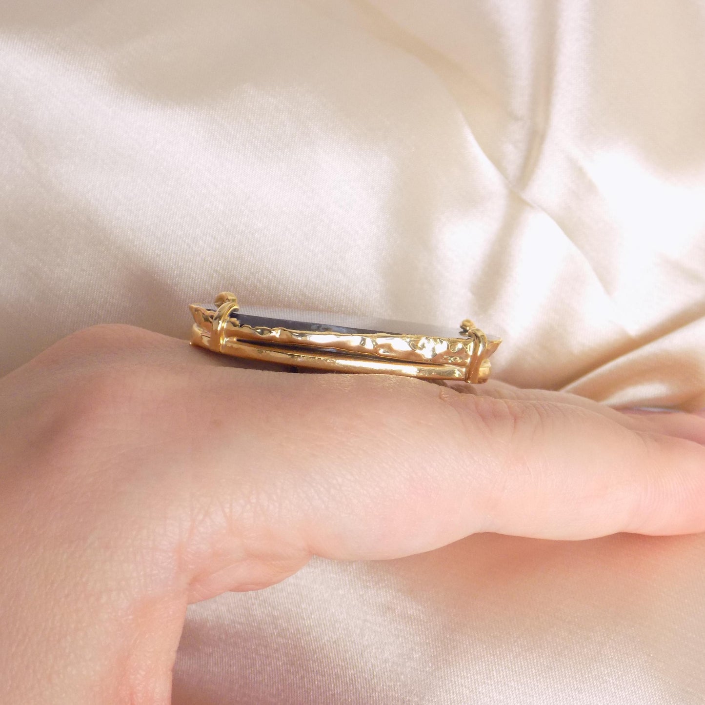 Boho Blue Agate Natural Gemstone Ring - Gold Dipped Adjustable Rings