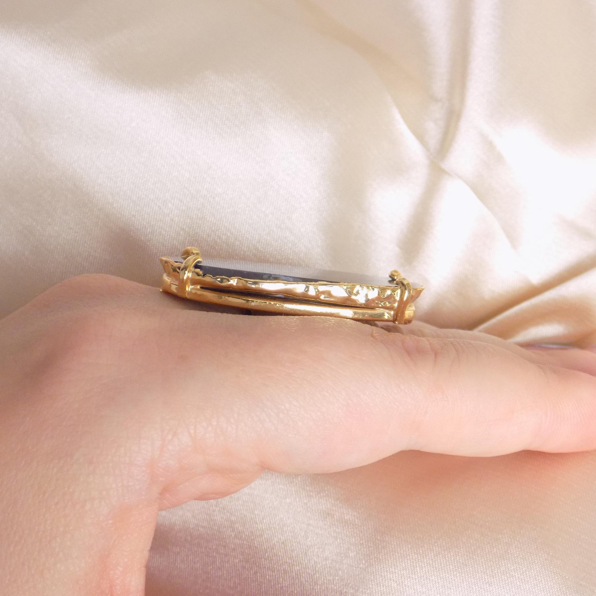Boho Blue Agate Natural Gemstone Ring - Gold Dipped Adjustable Rings