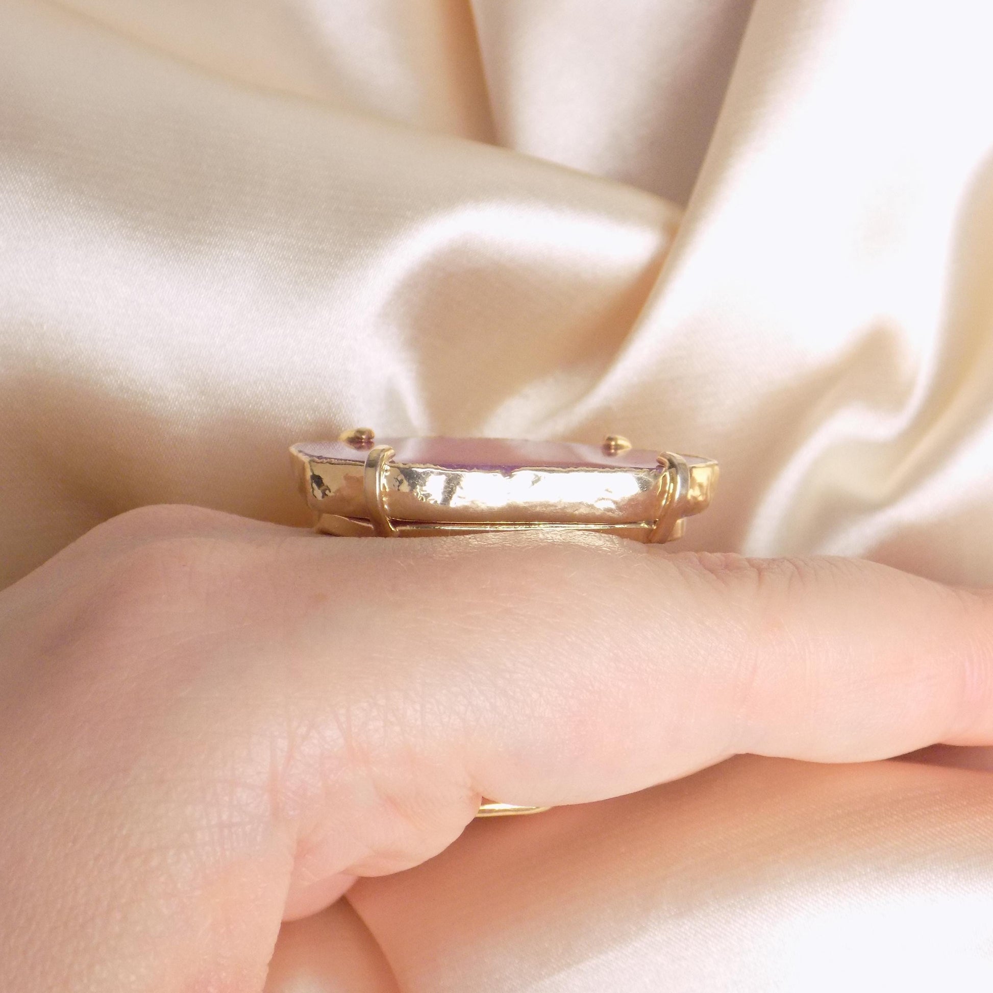 Boho Pink Agate Ring Gold Plated Adjustable - Elegant Statement Jewelry