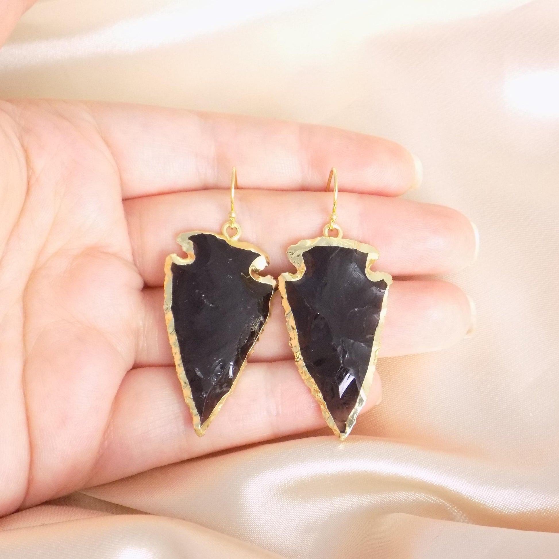 Arrowhead Earrings - Black Obsidian Earring Gold