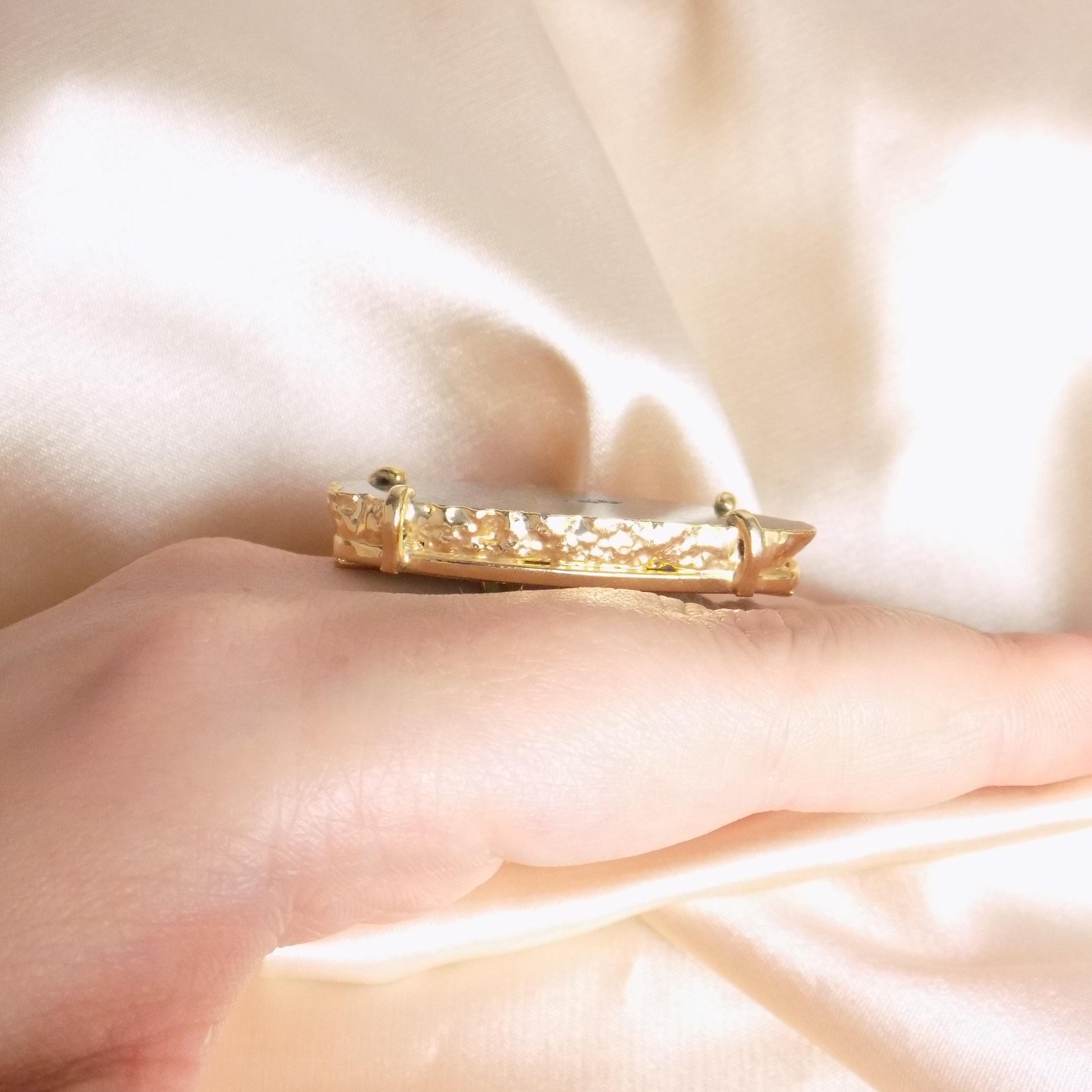 Emerald Green Agate Ring Gold - Statement Geode Ring Adjustable