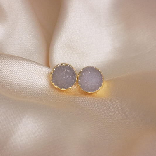 Real Druzy Gemstone Stud Earrings Gold, 10mm Raw Gemstone, Mothers Day Gift, M6-770