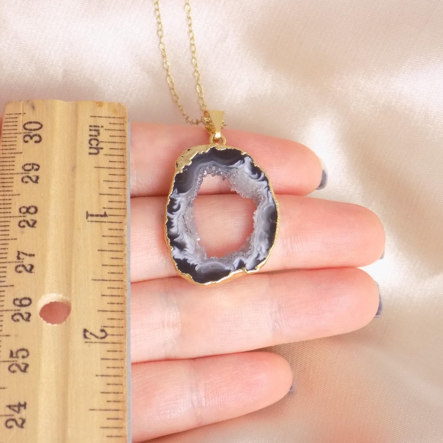 Large Statement Necklace, Gray Geode Necklace, Gold Druzy Pendant Necklace For Women, G15-155