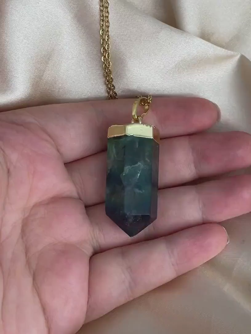 Green Fluorite Necklace, Raw Crystal Point Necklace Boho, Gold Layering, Best Friend Gift Women, M7-70