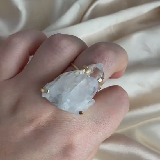 Raw Crystal Ring For Women, Gifts For Her, Gold Plated Adjustable Statement Rings, G15-30