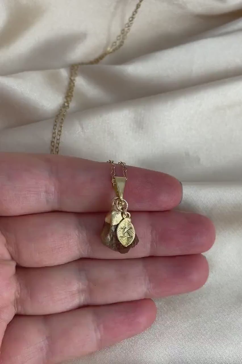 Personalized Citrine Crystal Necklace Gold, Small Raw Citrine Pendant, November Birthstone, Gift For Mom, G14-852