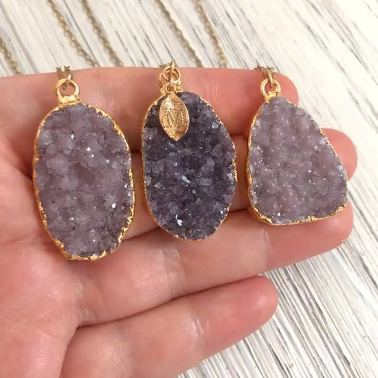 Personalized Raw Amethyst Necklace - Druzy Pendant Necklace