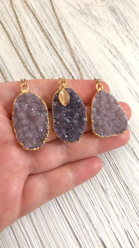 Personalized Raw Amethyst Necklace - Druzy Pendant Necklace