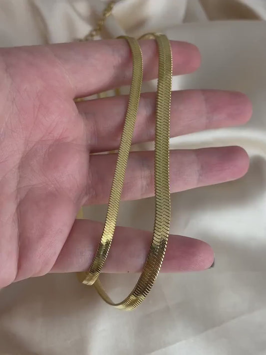 Gold Necklaces For Women, Snake Chain, Herringbone Chain, 18K Gold Stainless Steel, Modern Trendy, M7-90