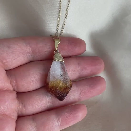 Raw Citrine Crystal Necklace Gold - November Birthstone Jewelry