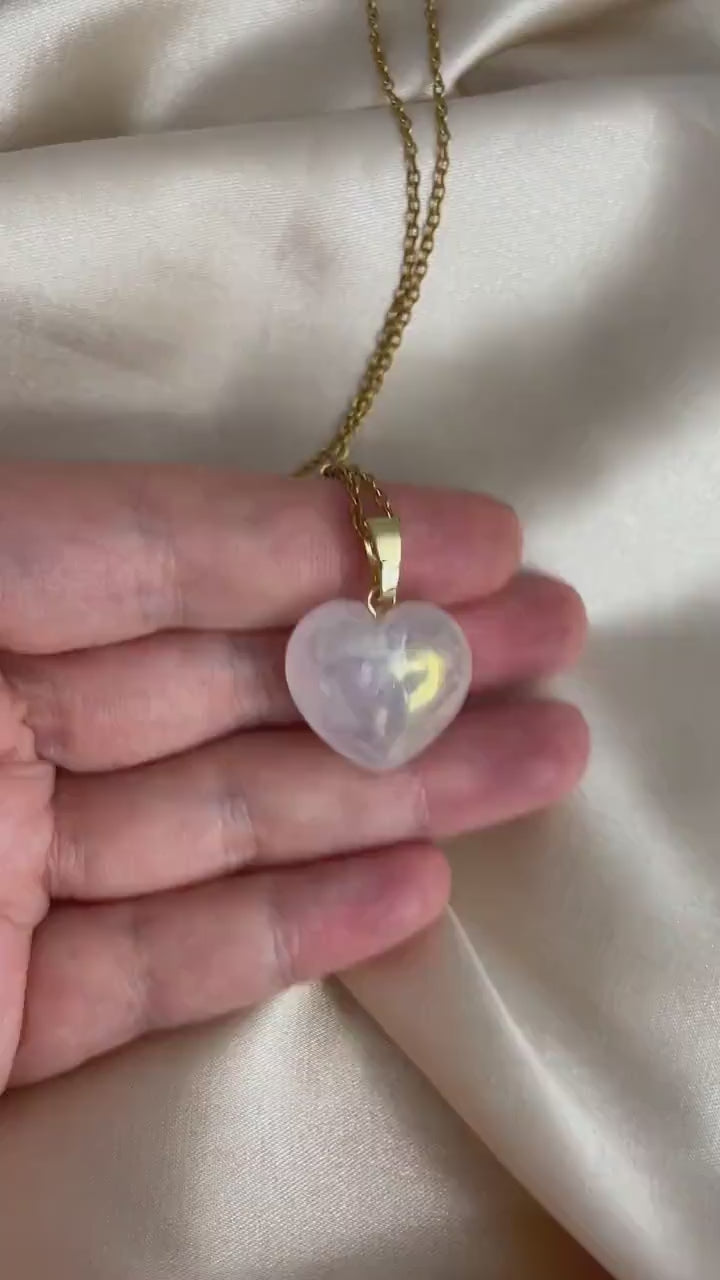 Aura Quartz Heart Pendant, Iridescent Aura Crystal Pendant, Gift Women, M7-20