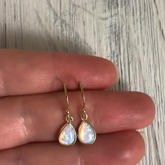 Gold Opal Earrings - Tiny Drop Opal Earring