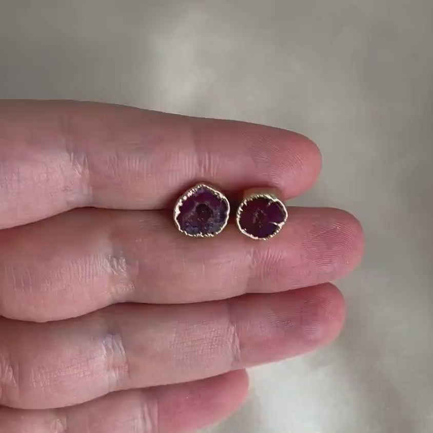 Bridesmaid Gift - Pink Geode Earrings Studs