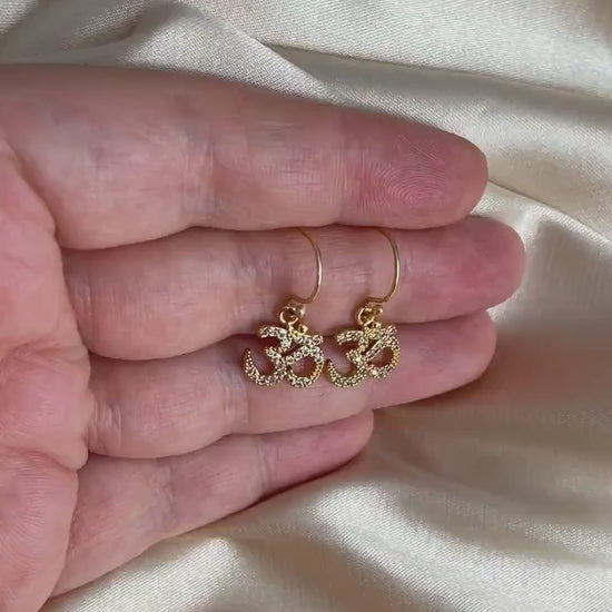 Gift Women, Gold Ohm Om Minimalist Earrings Zircon, Delicate CZ Drop Earring, M5-611